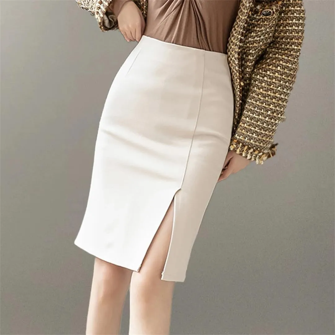 Ladies Simple Style Office Pencil Skirts Elegant All-Match High Waist Slim Women Skirts Female Classic Vintage Bottoms