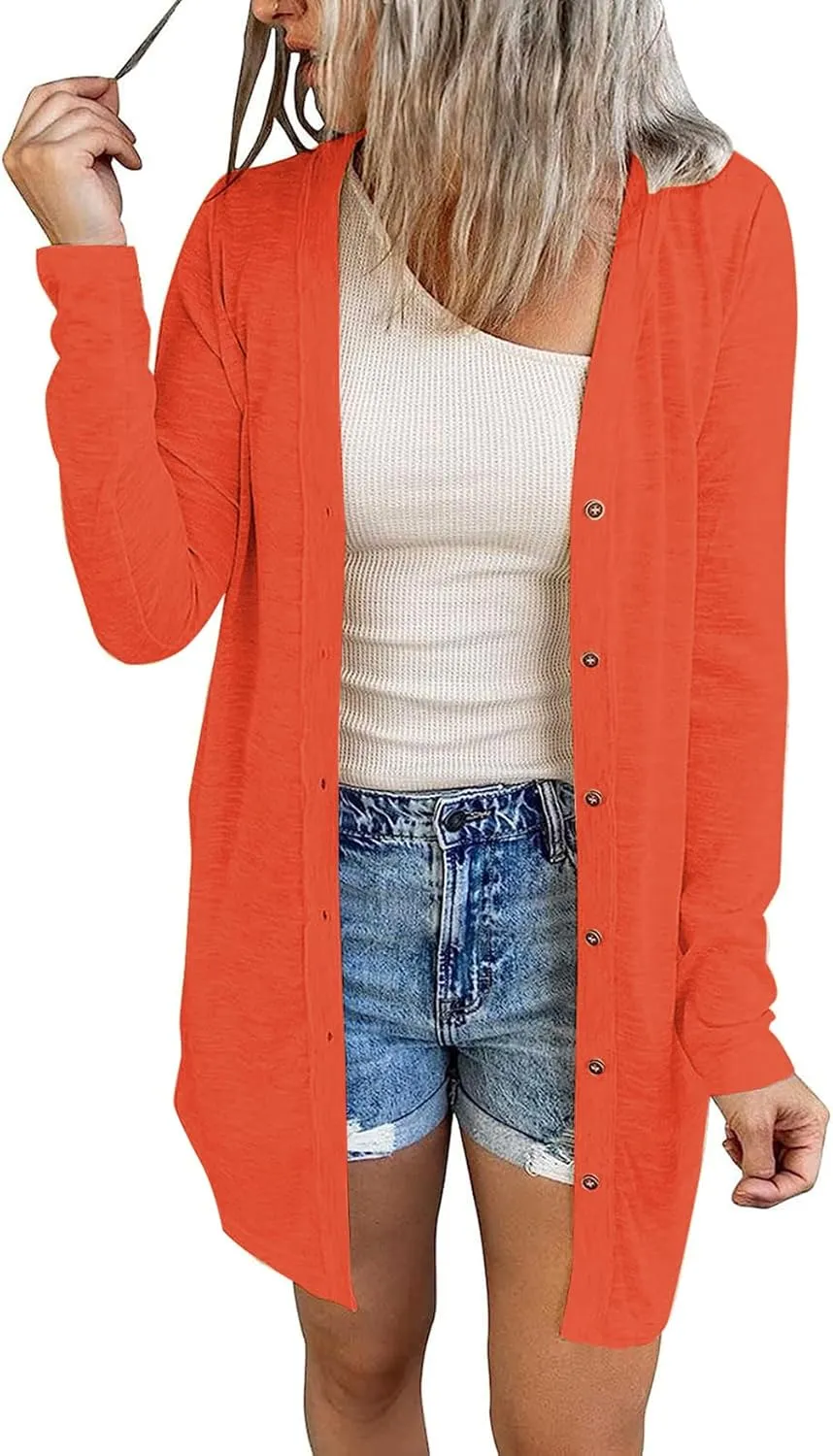 Ladlop Womens Lightweight Open Front Cardigan Casual Long Sleeve Button Down Loose Fall Cardigans