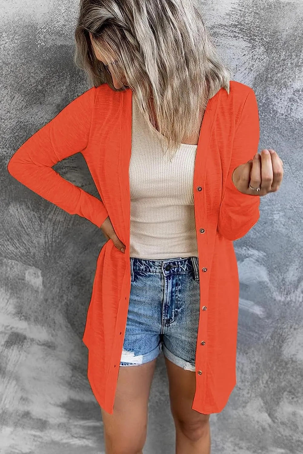 Ladlop Womens Lightweight Open Front Cardigan Casual Long Sleeve Button Down Loose Fall Cardigans
