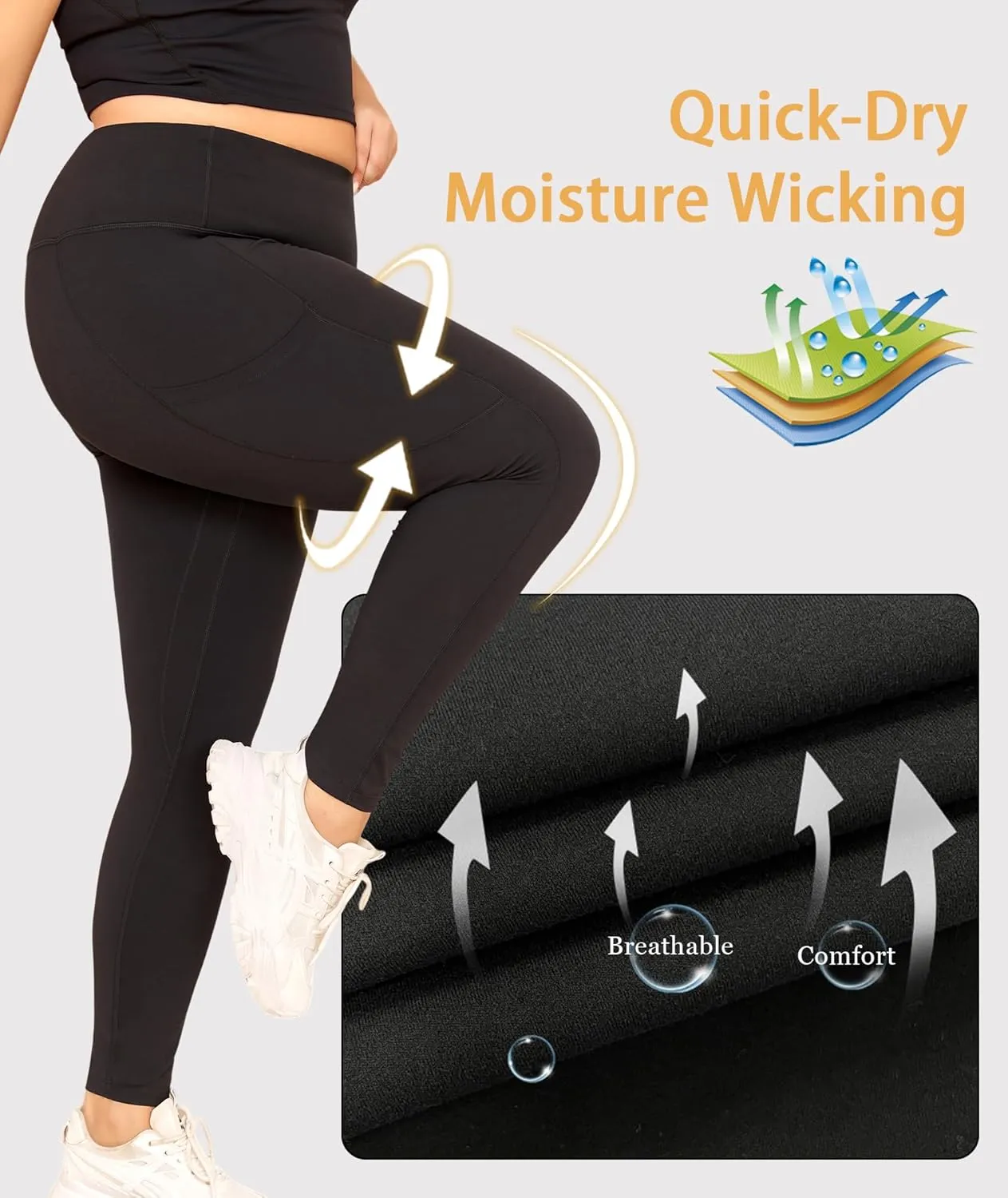 LALAGEN Plus Size Leggings for Women with Pockets-High Waisted 7/8 Leggings Tummy Control Workout Gym Yoga Pants
