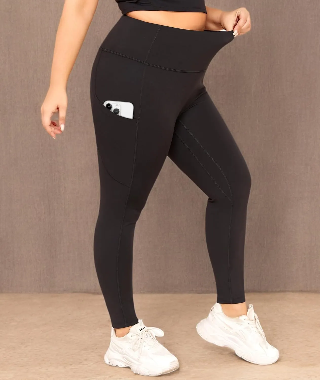 LALAGEN Plus Size Leggings for Women with Pockets-High Waisted 7/8 Leggings Tummy Control Workout Gym Yoga Pants