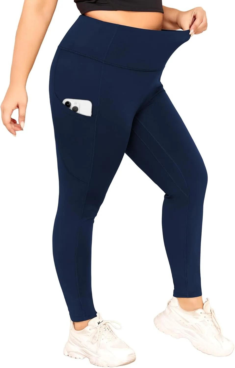LALAGEN Plus Size Leggings for Women with Pockets-High Waisted 7/8 Leggings Tummy Control Workout Gym Yoga Pants