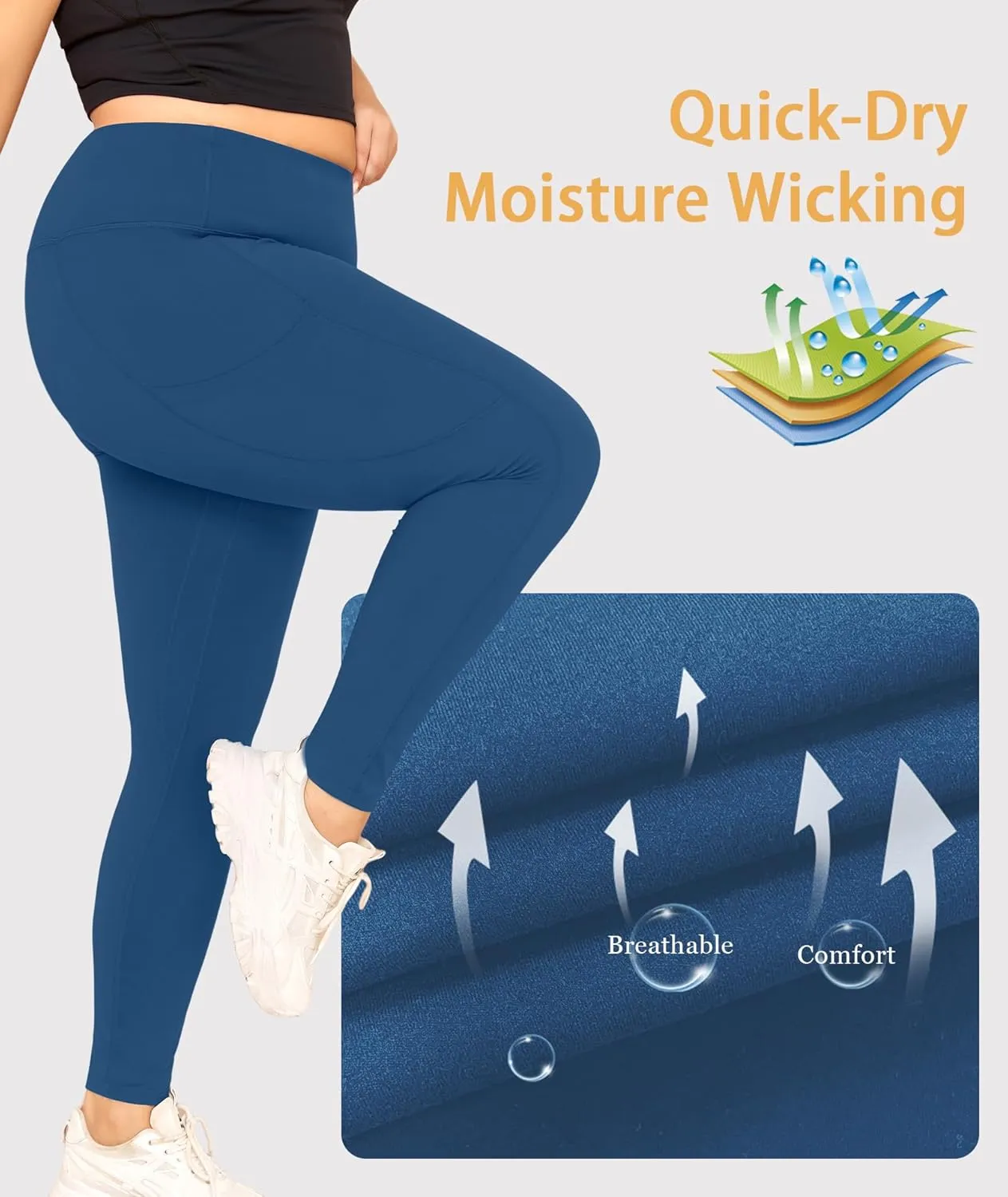 LALAGEN Plus Size Leggings for Women with Pockets-High Waisted 7/8 Leggings Tummy Control Workout Gym Yoga Pants