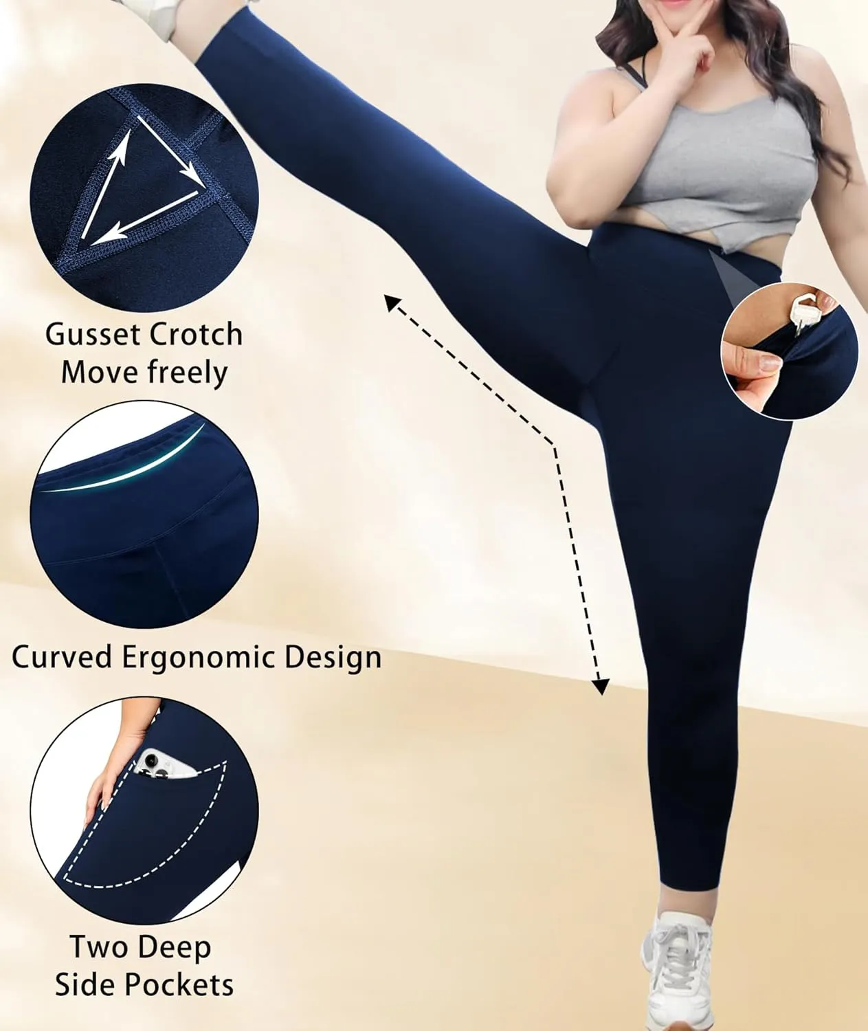 LALAGEN Plus Size Leggings for Women with Pockets-High Waisted 7/8 Leggings Tummy Control Workout Gym Yoga Pants