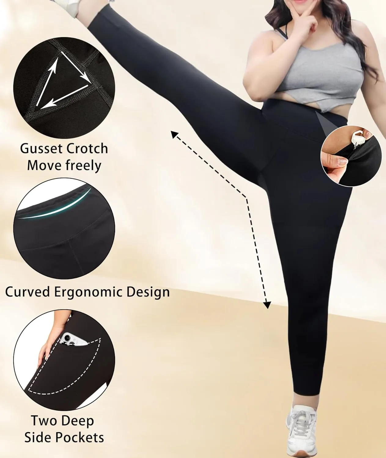 LALAGEN Plus Size Leggings for Women with Pockets-High Waisted 7/8 Leggings Tummy Control Workout Gym Yoga Pants