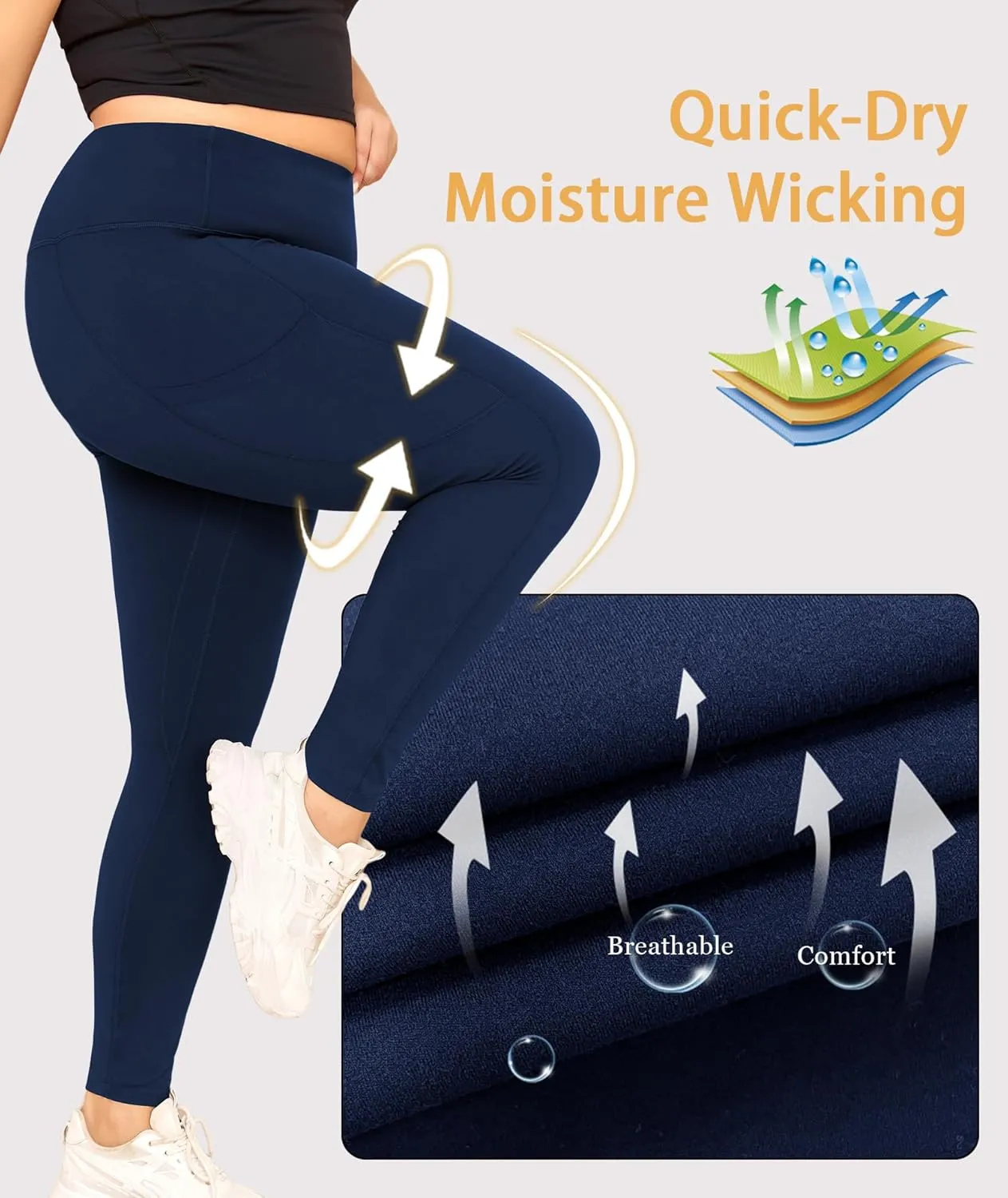 LALAGEN Plus Size Leggings for Women with Pockets-High Waisted 7/8 Leggings Tummy Control Workout Gym Yoga Pants