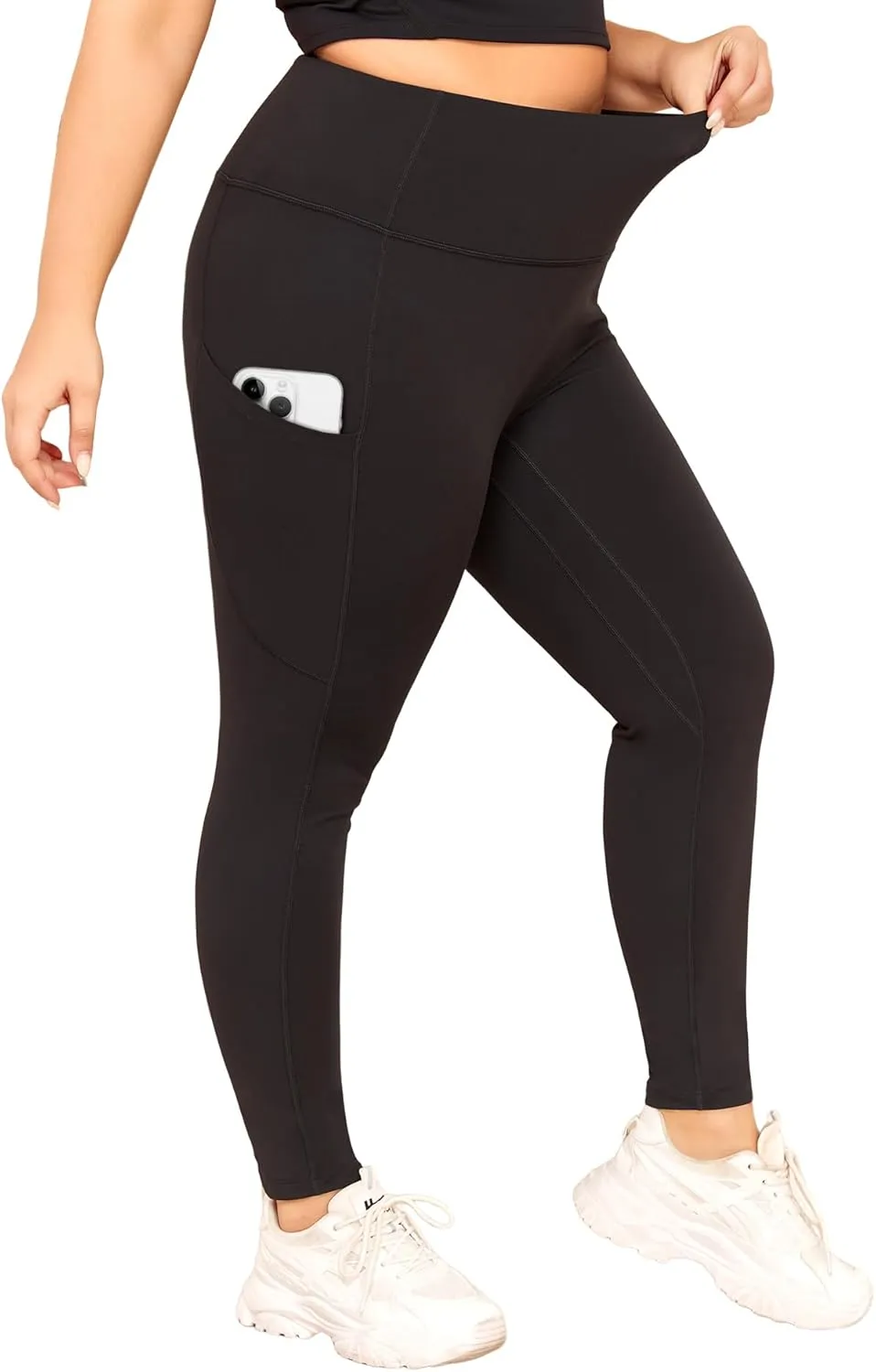 LALAGEN Plus Size Leggings for Women with Pockets-High Waisted 7/8 Leggings Tummy Control Workout Gym Yoga Pants