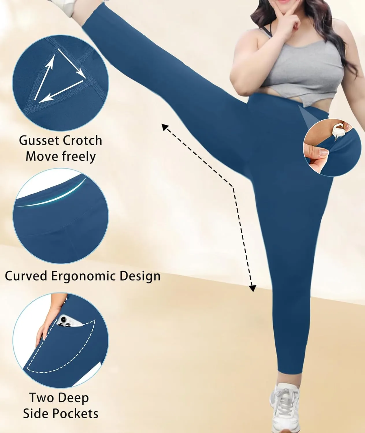 LALAGEN Plus Size Leggings for Women with Pockets-High Waisted 7/8 Leggings Tummy Control Workout Gym Yoga Pants