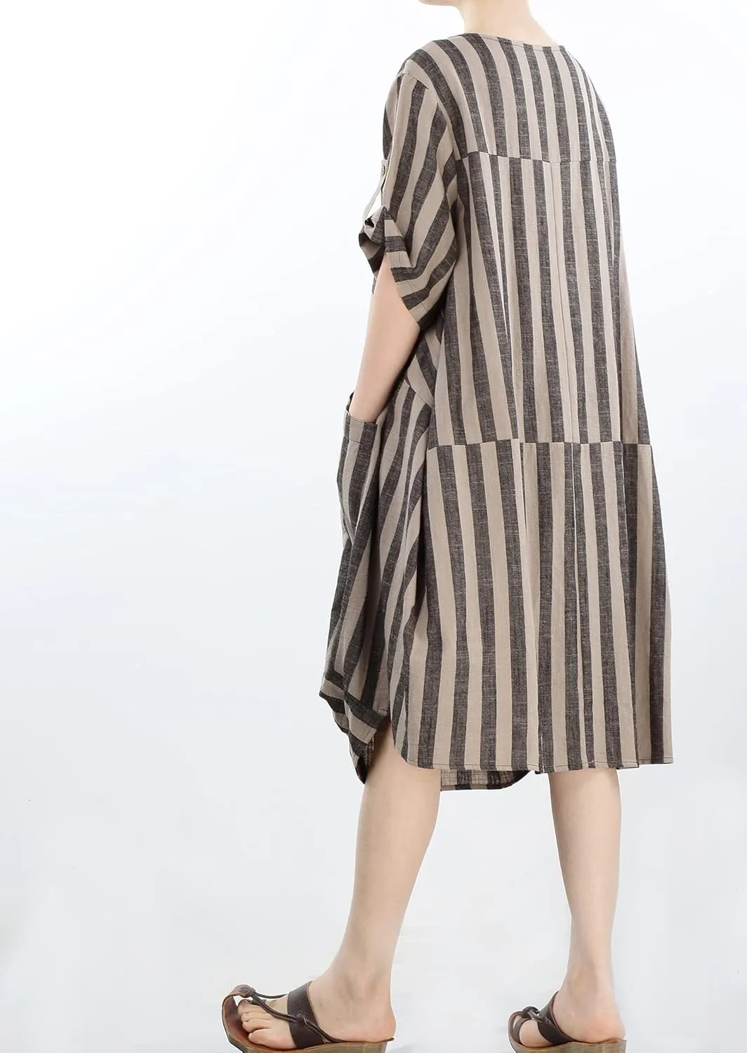 LaovanIn Women's Plus Size Tunic Dress Summer Cotton Linen T Shirt Knee-Length Dresses