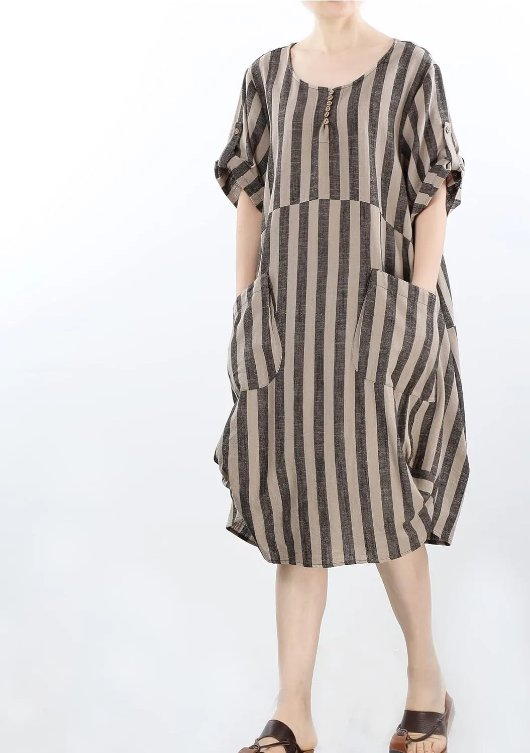 LaovanIn Women's Plus Size Tunic Dress Summer Cotton Linen T Shirt Knee-Length Dresses