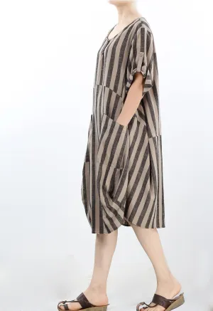 LaovanIn Women's Plus Size Tunic Dress Summer Cotton Linen T Shirt Knee-Length Dresses
