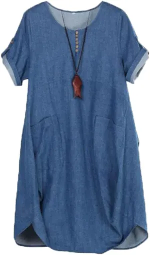LaovanIn Women's Plus Size Tunic Dress Summer Cotton Linen T Shirt Knee-Length Dresses
