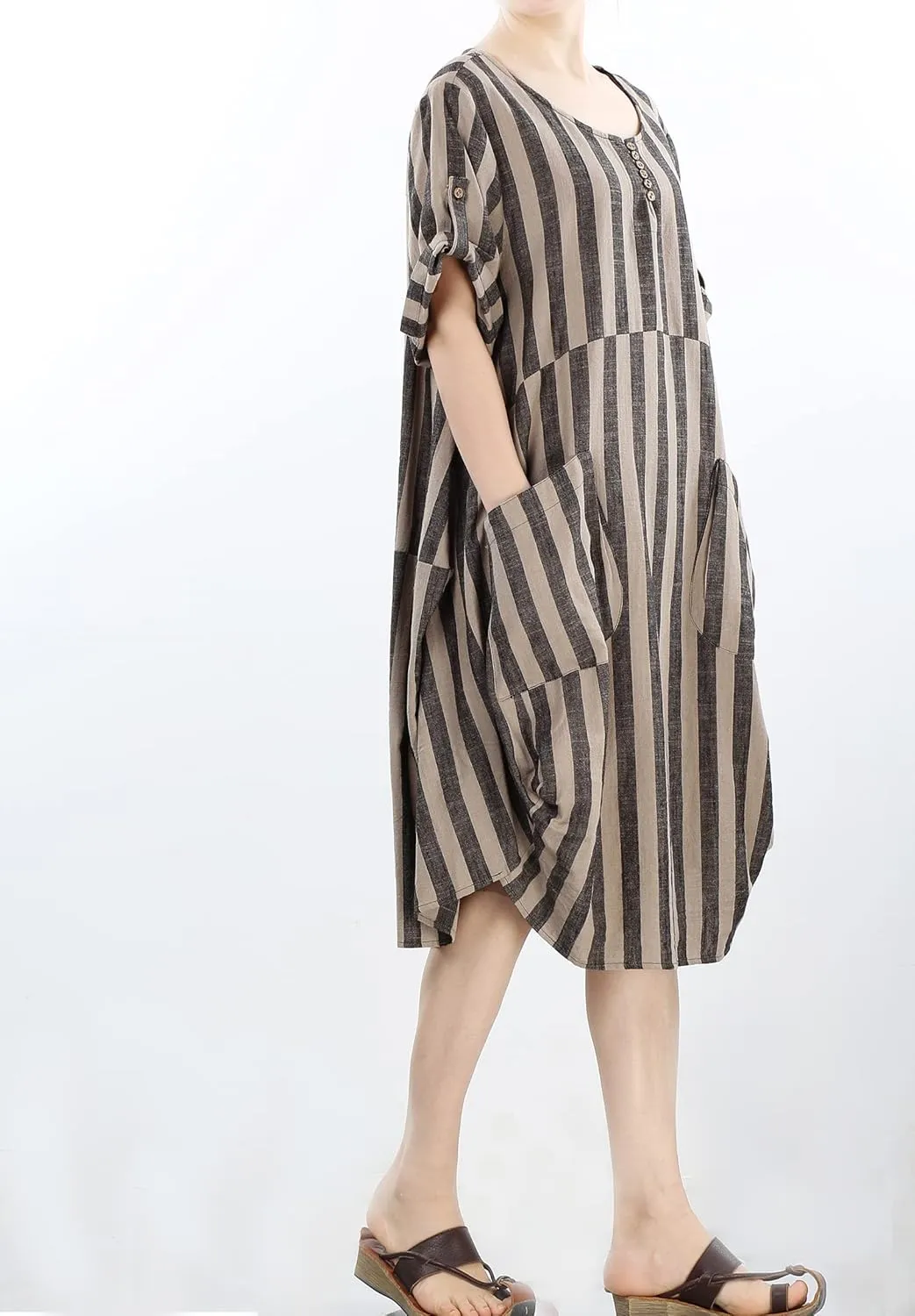 LaovanIn Women's Plus Size Tunic Dress Summer Cotton Linen T Shirt Knee-Length Dresses