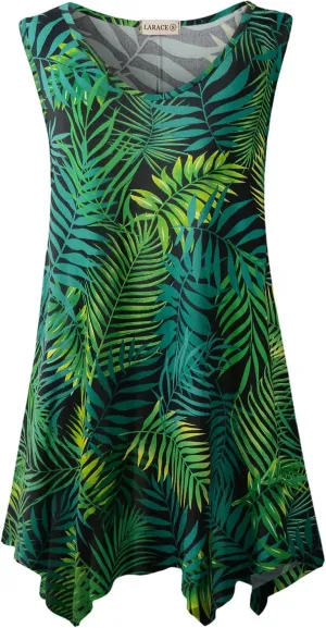 LARACE Plus Size Tank Tops for Women V Neck T Shirts Summer Sleeveless Tunic Tops Loose Fit Flowy Blouse