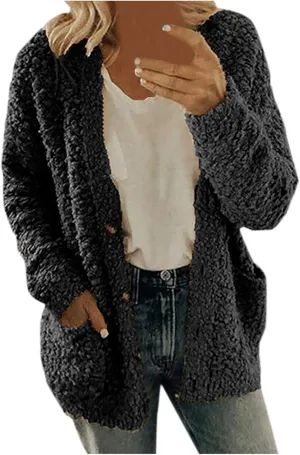 LCMTWX Womens Winter Fuzzy Fleece Jacket Outdoor Slim Outwear Office Casual Plush Cardigan Trendy Overcoat Hooded Coats