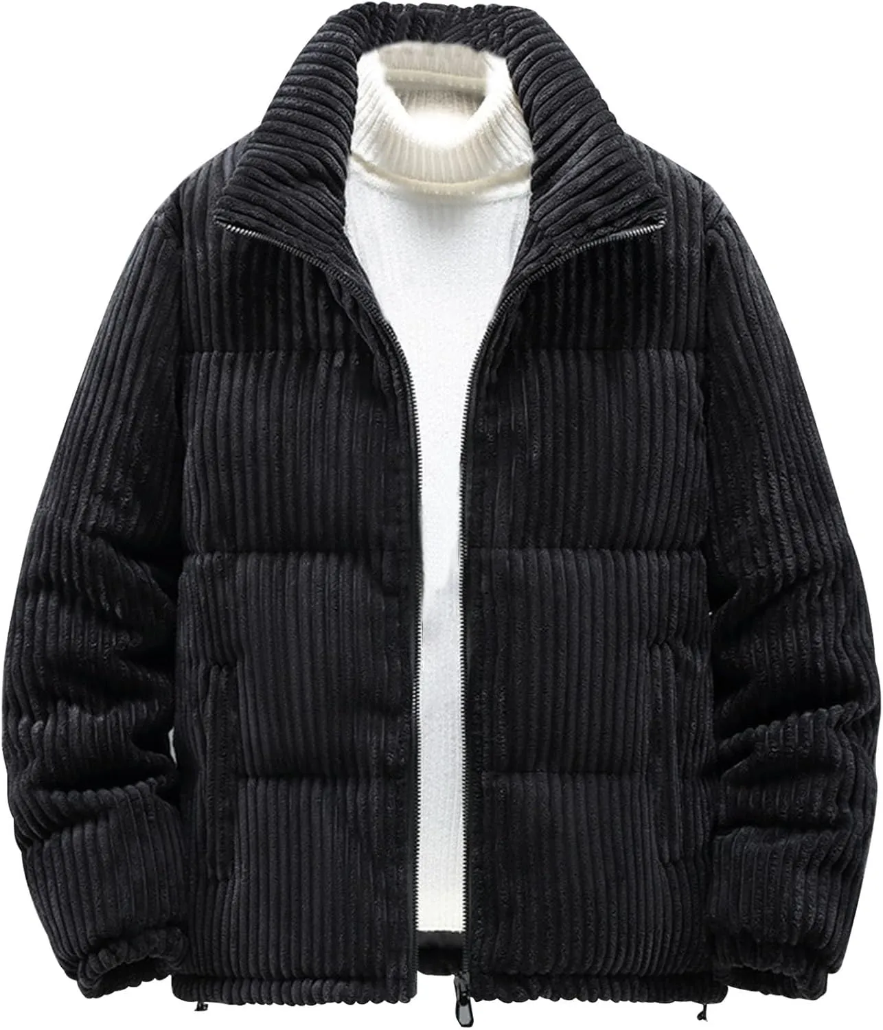 lcziwo Mens Quilted Corduroy Puffer Jacket Plus Size Zip up Stand Collar Padded Cotton Jacket Warm Thick Winter Coat