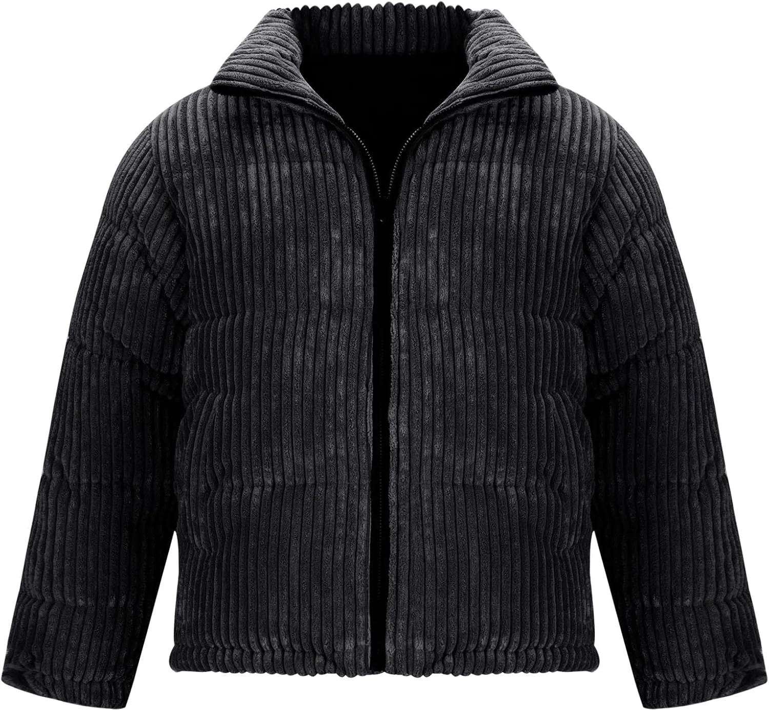 lcziwo Mens Quilted Corduroy Puffer Jacket Plus Size Zip up Stand Collar Padded Cotton Jacket Warm Thick Winter Coat