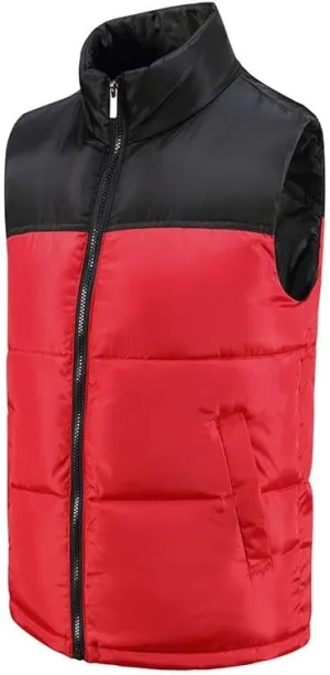 lcziwo Mens Sleeveless Vest Cotton Padded Coat Lightweight Color Block Stand Collar Zip up Pocket Quilted Puffer Jacket