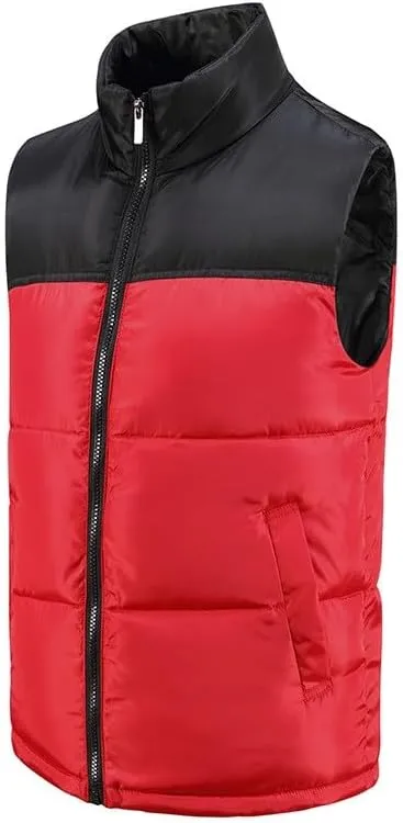 lcziwo Mens Sleeveless Vest Cotton Padded Coat Lightweight Color Block Stand Collar Zip up Pocket Quilted Puffer Jacket