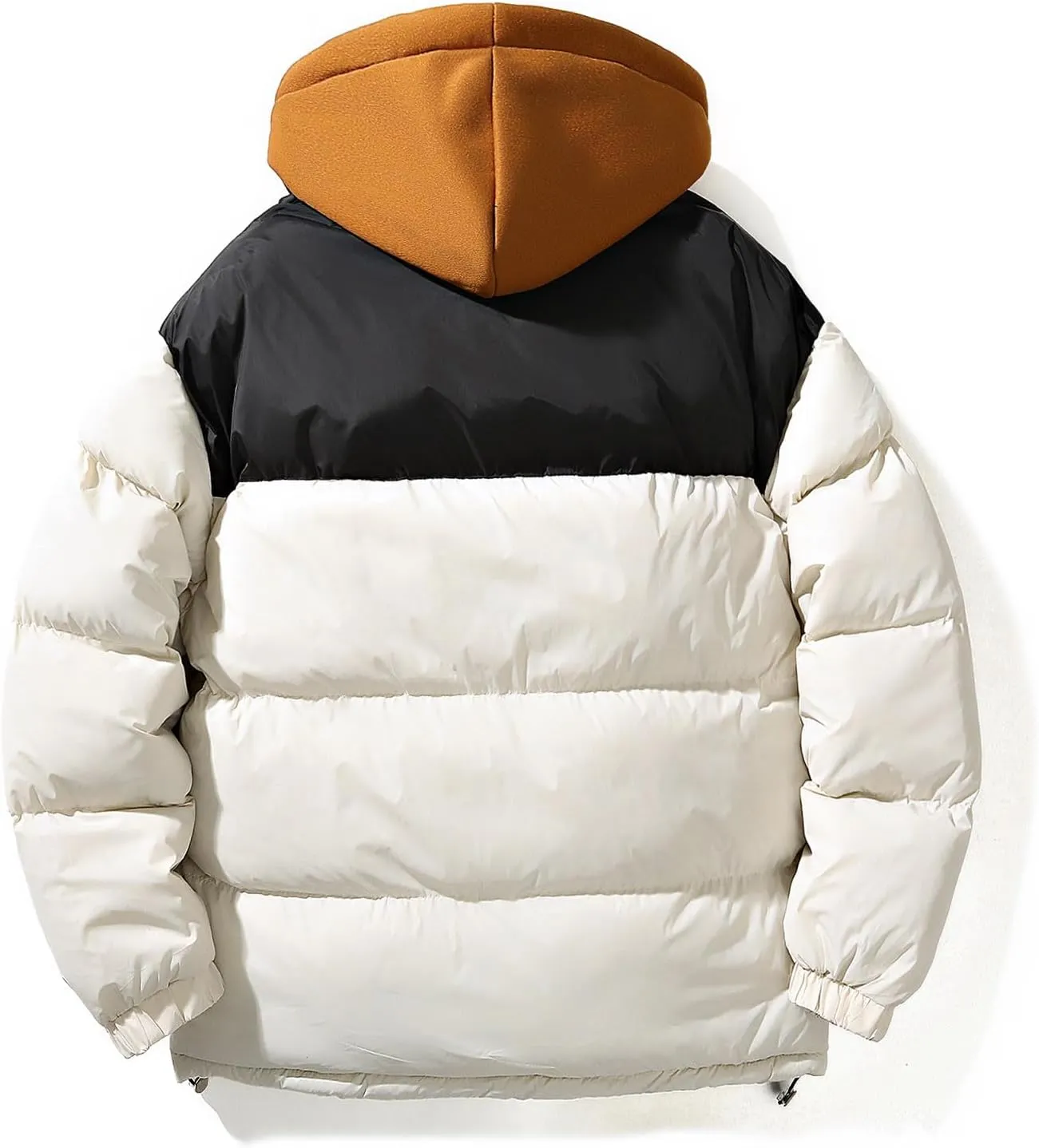 lcziwo Winter Coats for Men Fake Two Pieces Hooded Quilted Puffer Jacket Color Block Drawstring Padded Cotton Jacket