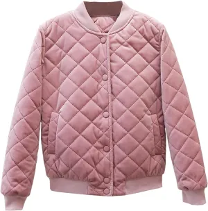 lcziwo Women's Winter Coat Oversized Baseball Jackets Diamond Texture Buttons Quilted Jacket Cotton-Padded Coat Outerwear