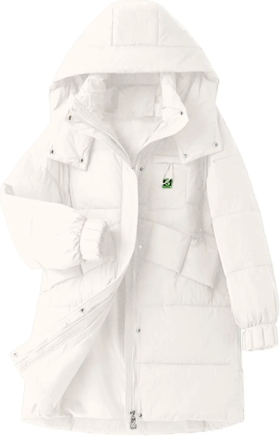 lcziwo Women's Winter Thicken Puffer Coat with Hood Stand Collar Long Cotton Padded Quilted Jackets Pockets Snow Outwear