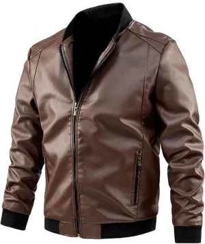 Leather Jacket Autumn Loose Solid Color Zip PU Leather Jacket Short Lapel Motorcycle Leather Jacket Coat Leather