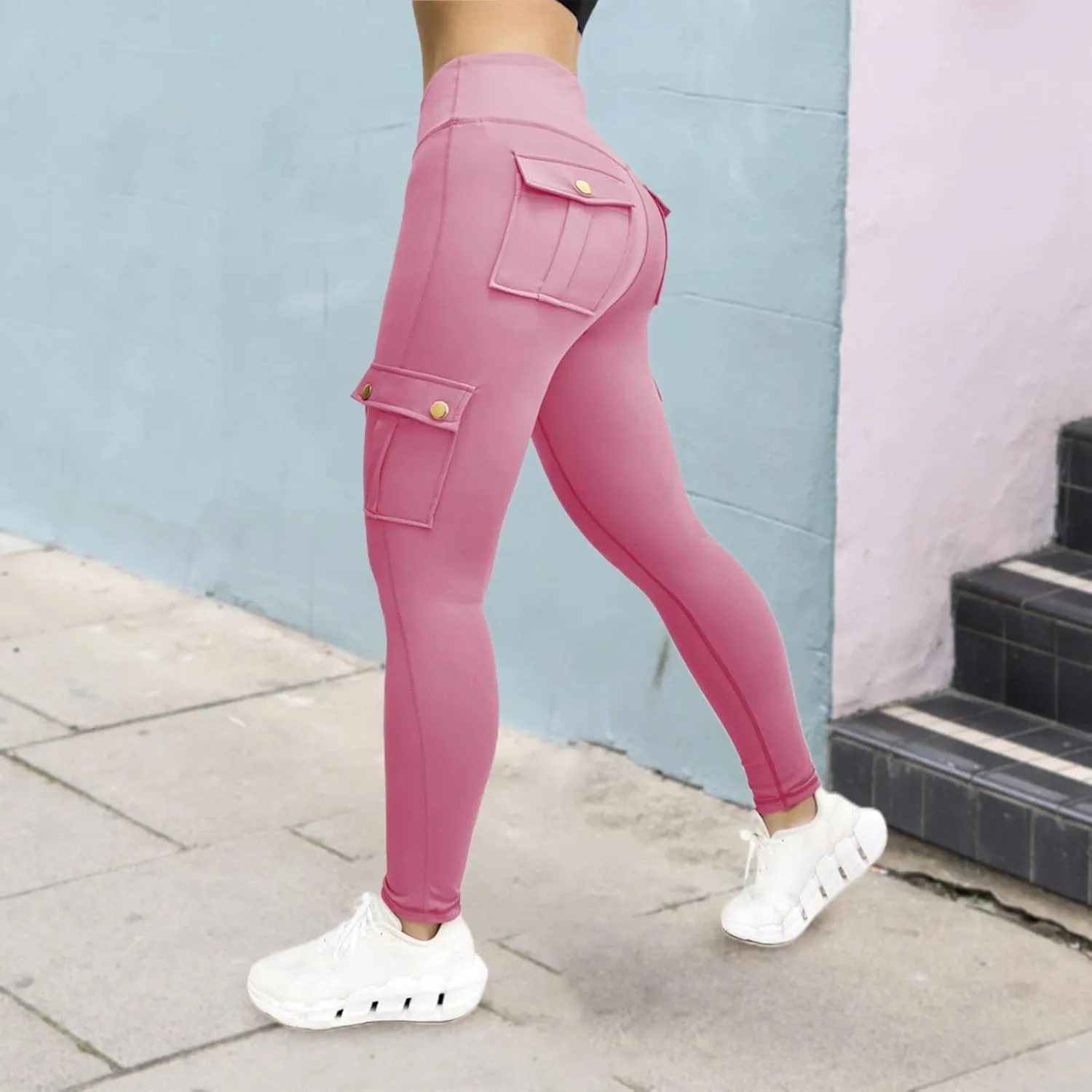 Leggings With Pockets for Women,High Waisted Cargo Pants Women,Tummy Control Butt Lifting Plus Size Workout Leggings