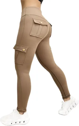 Leggings With Pockets for Women,High Waisted Cargo Pants Women,Tummy Control Butt Lifting Plus Size Workout Leggings
