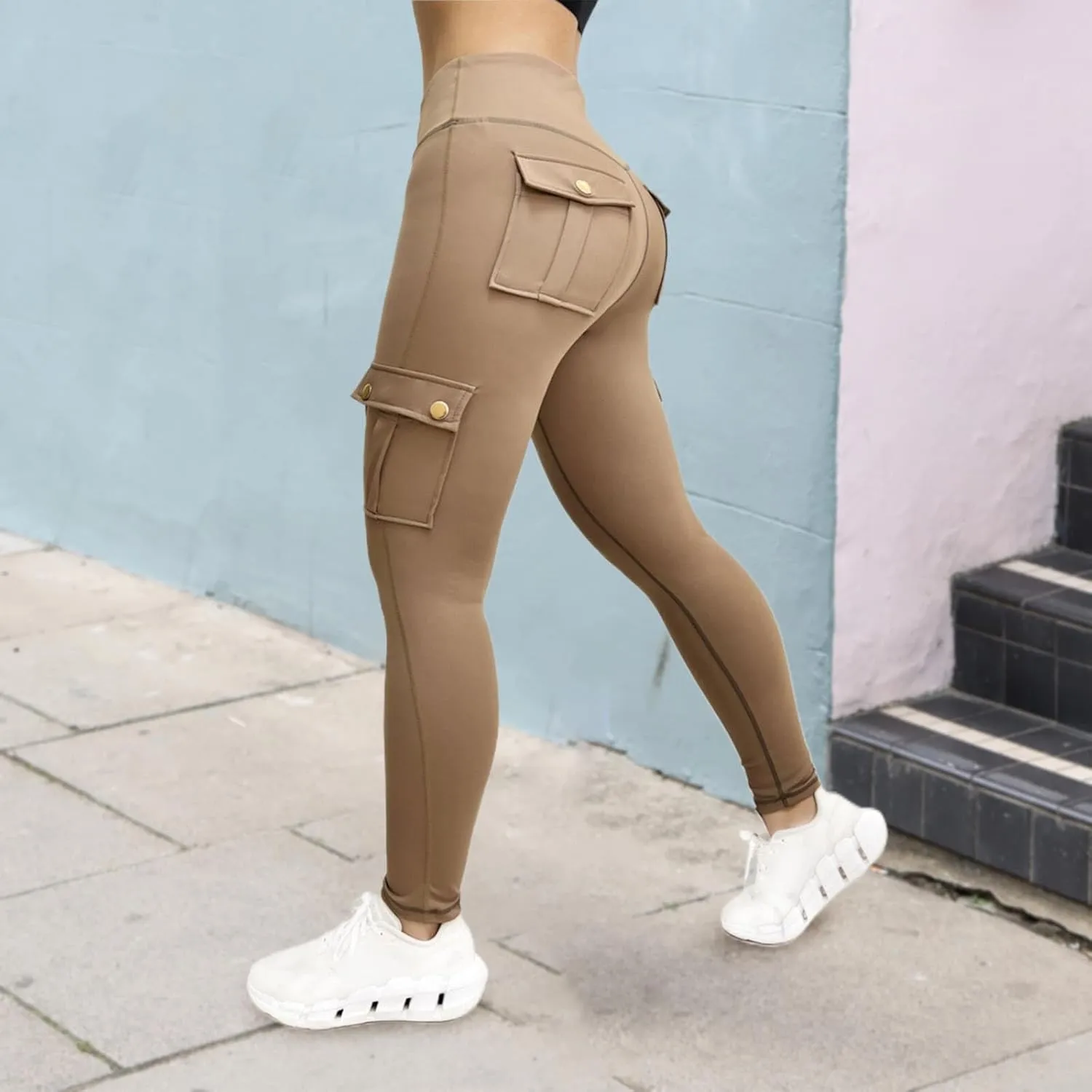 Leggings With Pockets for Women,High Waisted Cargo Pants Women,Tummy Control Butt Lifting Plus Size Workout Leggings