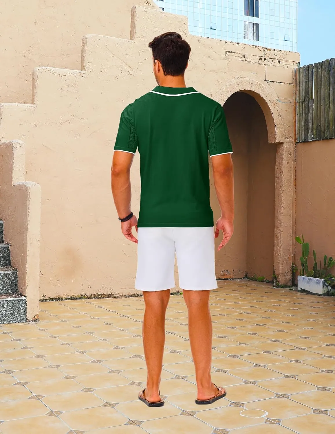 LETSEE Mens Short Sleeve Button Down Shirts Knit Polo Shirt Summer Beach Tops Resort Wear 2025