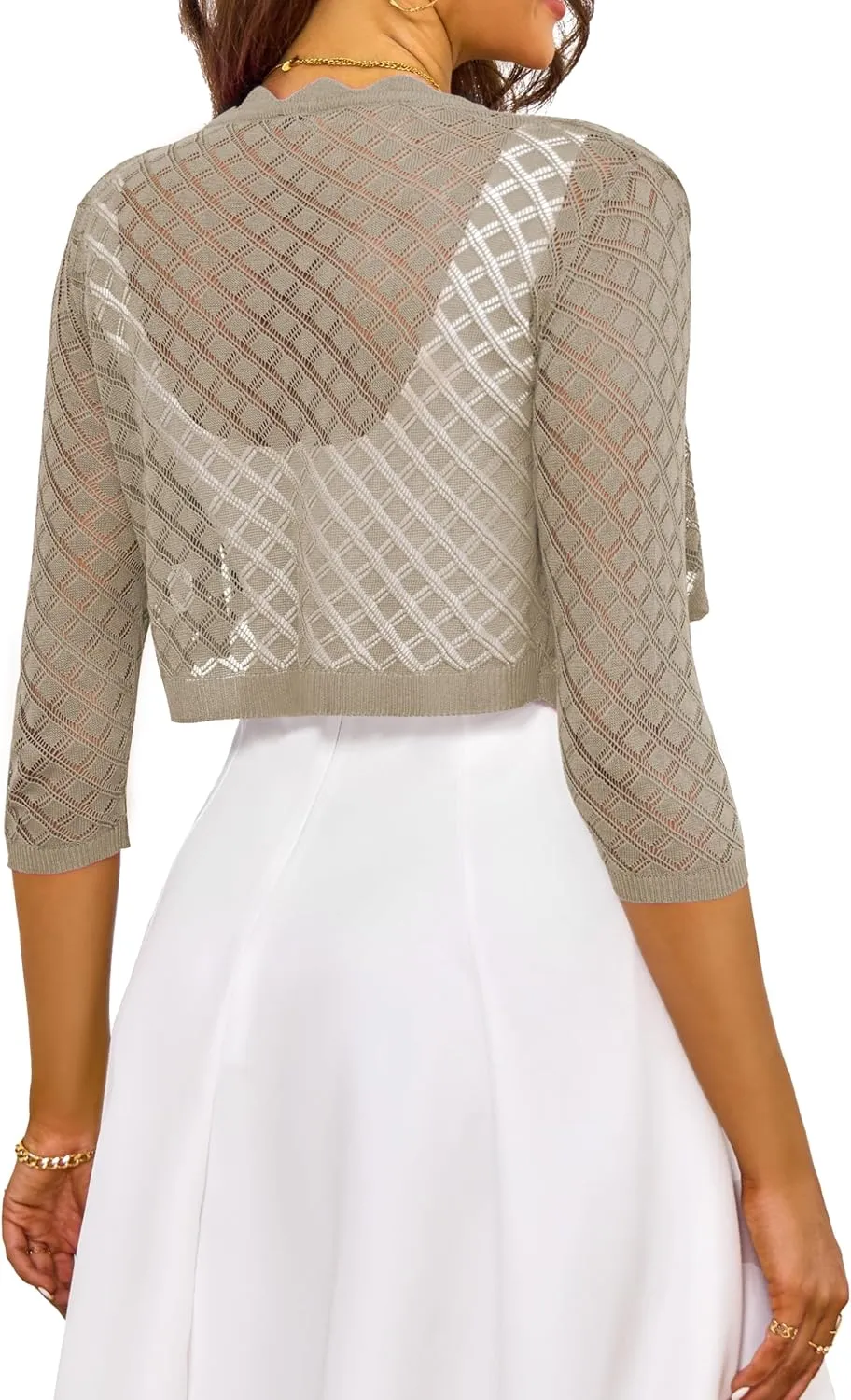 LIENRIDY Women's 2024 Cropped Cardigan 3/4 Sleeve Hollowed-Out Open Front Bolero Shrug for Dresses S-XL