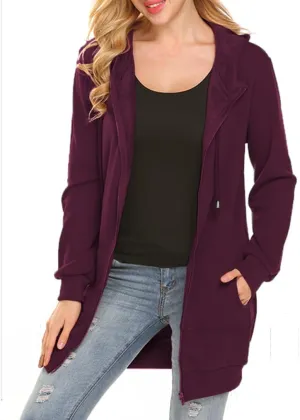 Locryz Women's Casual Pockets Zip Up Hoodies Fleece Tunic Sweatshirt Long Hoodie Jacket Coat