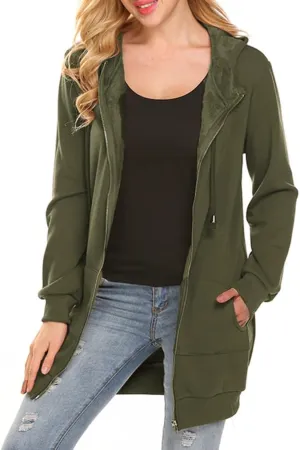 Locryz Women's Casual Pockets Zip Up Hoodies Fleece Tunic Sweatshirt Long Hoodie Jacket Coat