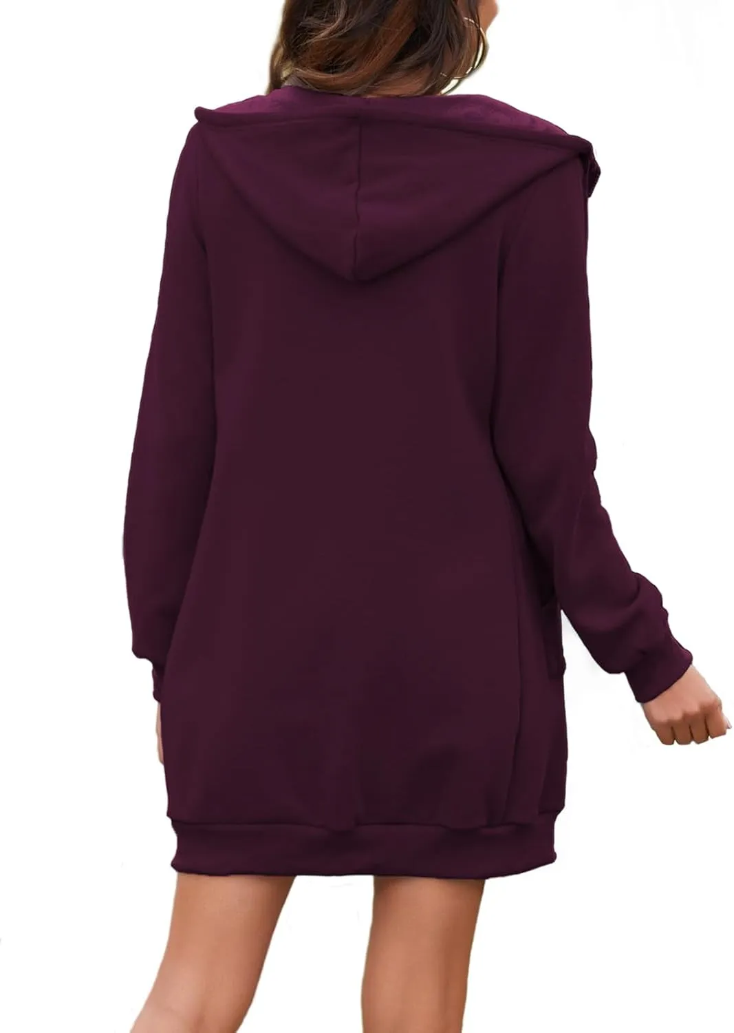 Locryz Women's Casual Pockets Zip Up Hoodies Fleece Tunic Sweatshirt Long Hoodie Jacket Coat