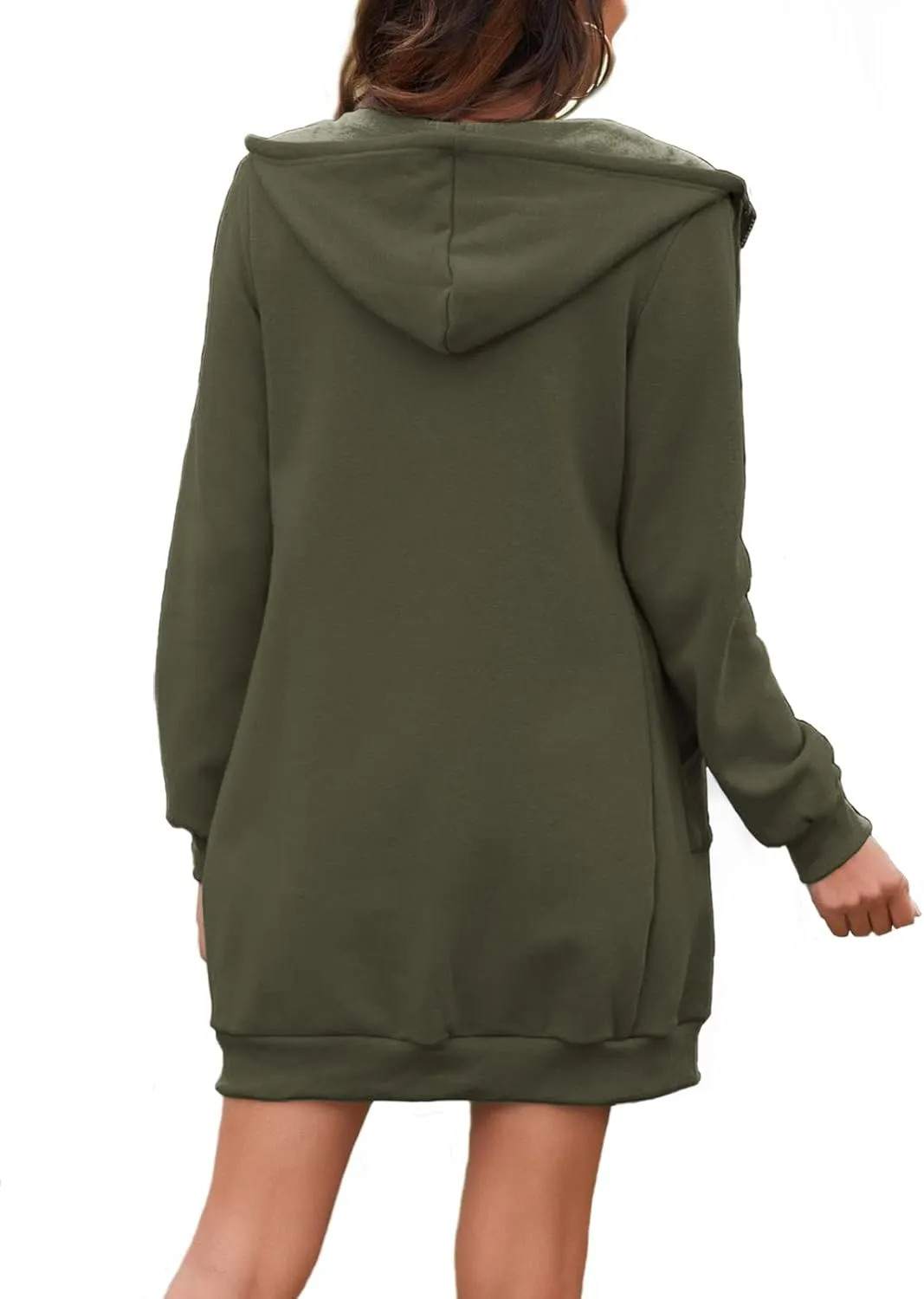 Locryz Women's Casual Pockets Zip Up Hoodies Fleece Tunic Sweatshirt Long Hoodie Jacket Coat