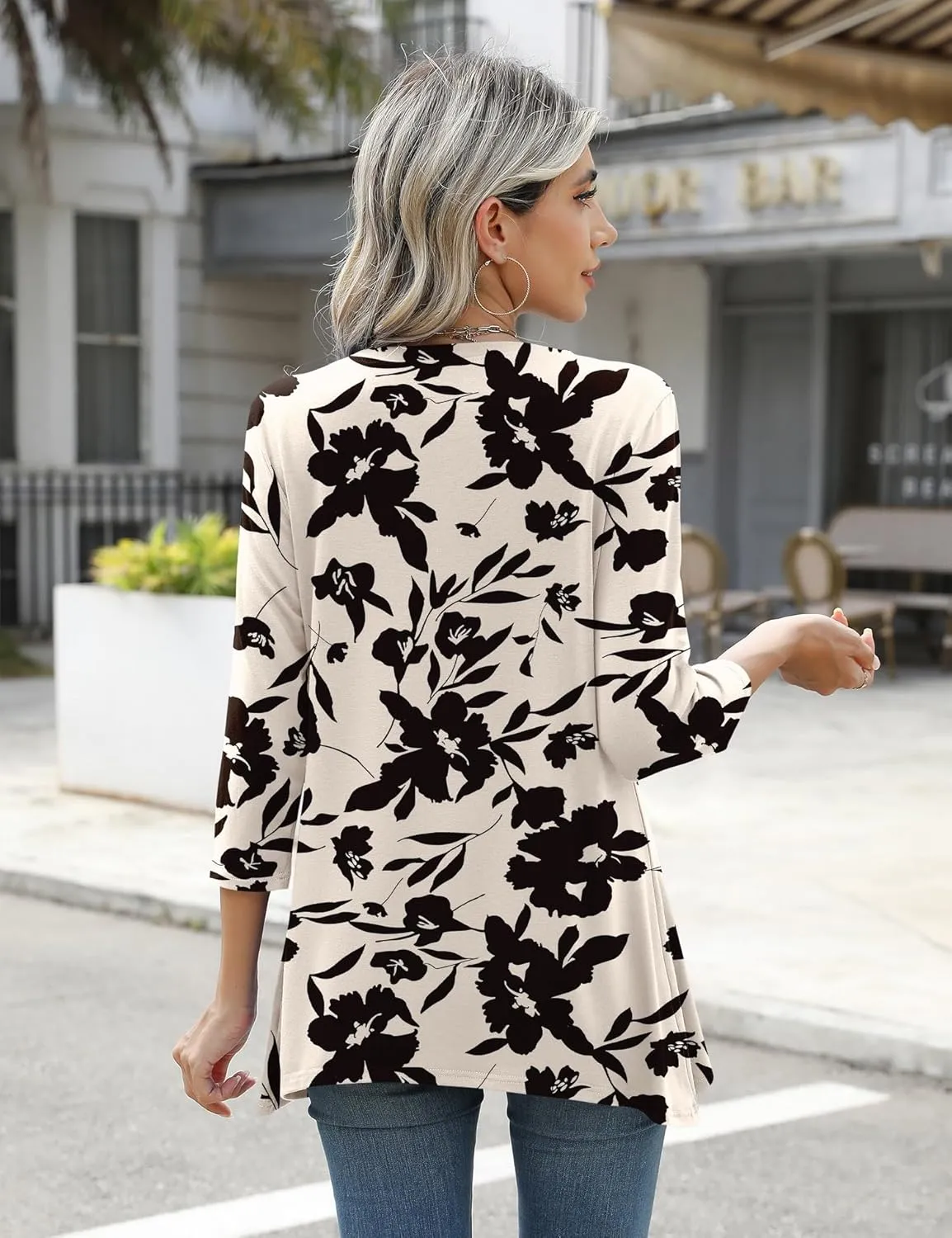 LOMON 3/4 Sleeve Tunic Tops for Women Loose Fit Dressy Casual Blouse Flowy Shirts to Wear with Leggings S-3XL