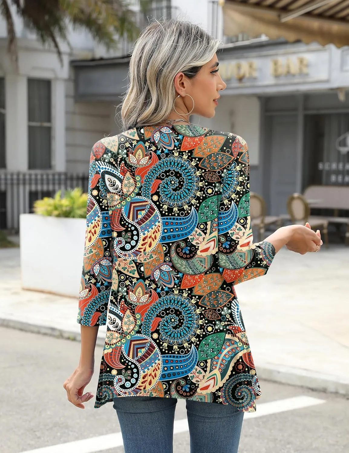 LOMON 3/4 Sleeve Tunic Tops for Women Loose Fit Dressy Casual Blouse Flowy Shirts to Wear with Leggings S-3XL
