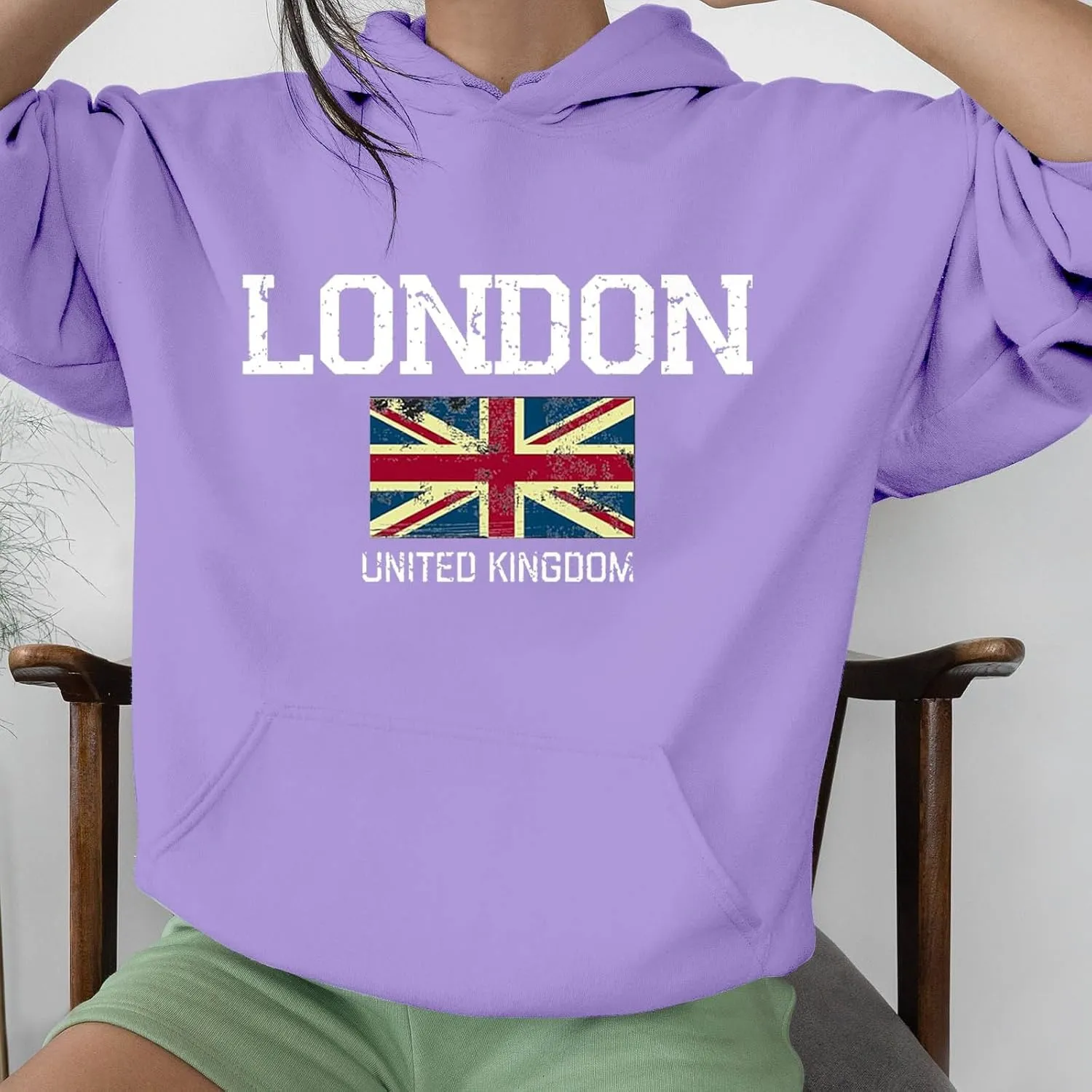 London Hoodies for Women Crewneck Long Sleeve Pullover Sweatshirt Graphic Fashion Oversized London Hoodie Tunic Tops