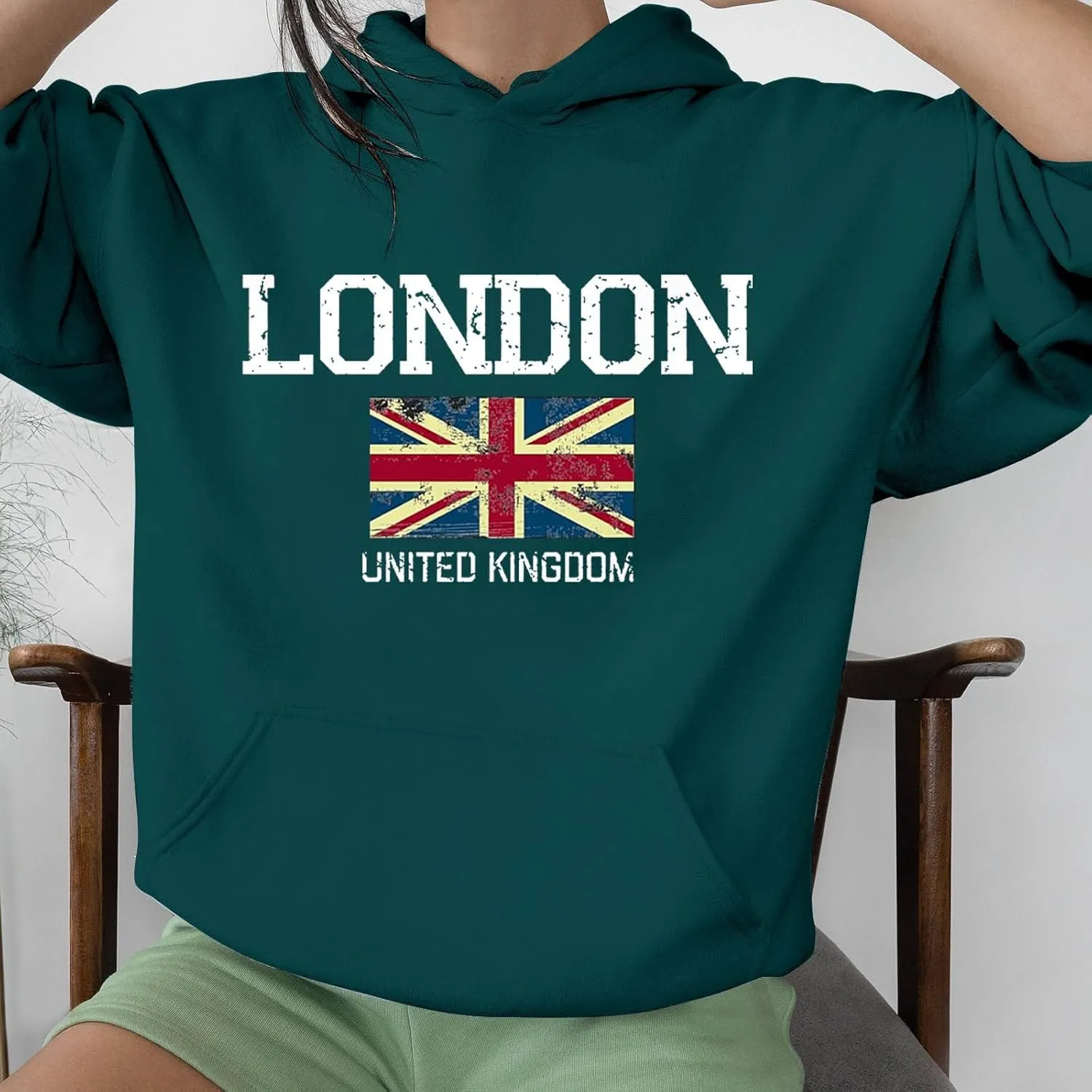 London Hoodies for Women Crewneck Long Sleeve Pullover Sweatshirt Graphic Fashion Oversized London Hoodie Tunic Tops