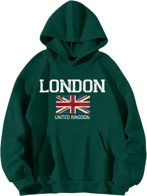 London Hoodies for Women Crewneck Long Sleeve Pullover Sweatshirt Graphic Fashion Oversized London Hoodie Tunic Tops