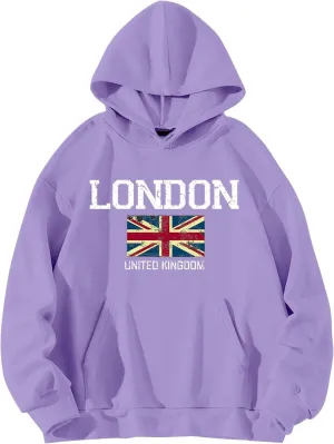 London Hoodies for Women Crewneck Long Sleeve Pullover Sweatshirt Graphic Fashion Oversized London Hoodie Tunic Tops