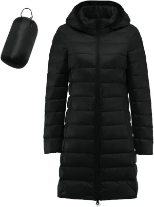 Long Down Jacket for Women Lightweight Packable Travel Puffer Hood Jackets 2023 Fall Warm Slim Fit Casual Duck Down Coat