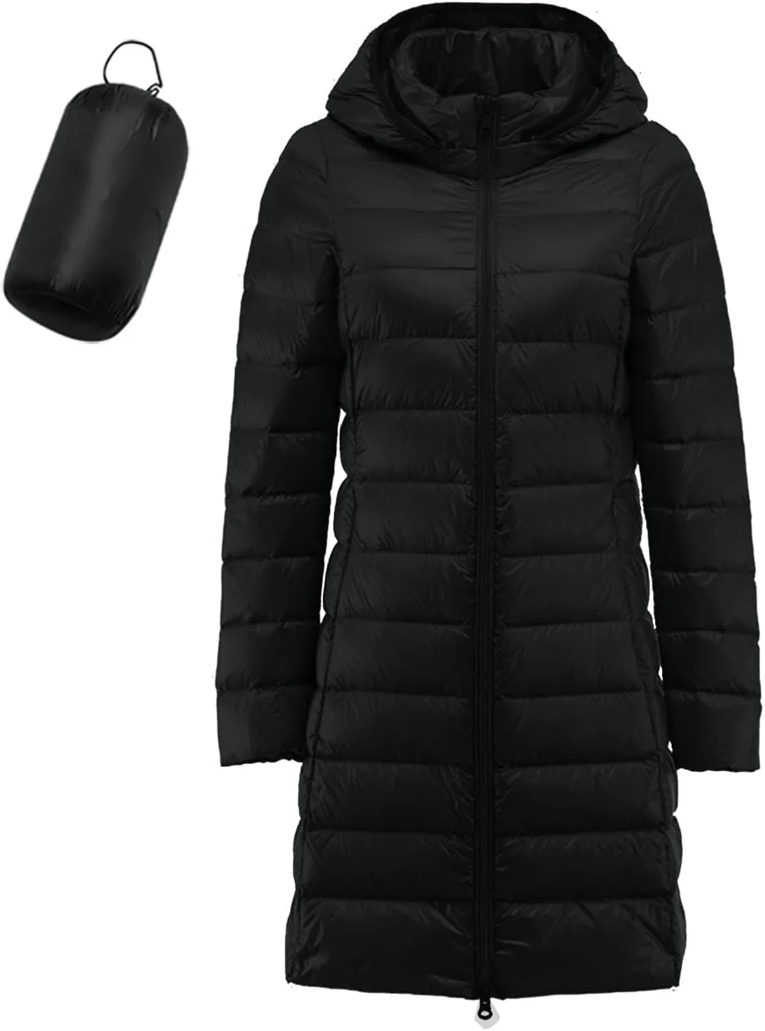 Long Down Jacket for Women Lightweight Packable Travel Puffer Hood Jackets 2023 Fall Warm Slim Fit Casual Duck Down Coat