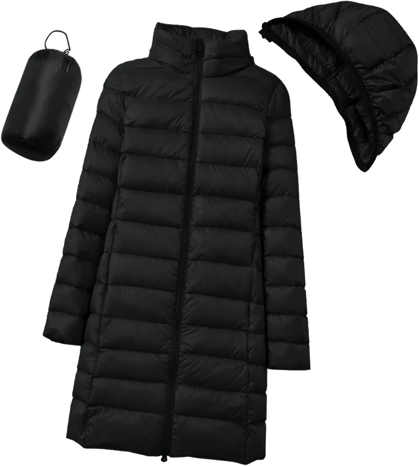 Long Down Jacket for Women Lightweight Packable Travel Puffer Hood Jackets 2023 Fall Warm Slim Fit Casual Duck Down Coat