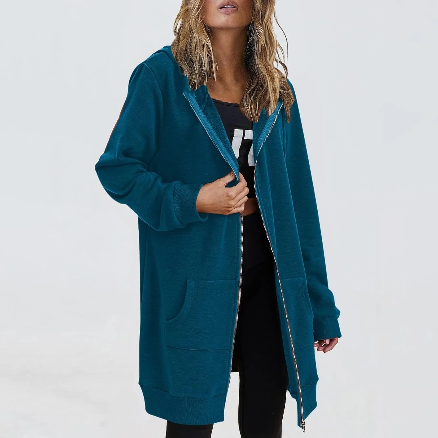 Long Hoodies for Women Zip Up Cotton Plus Size Oversized Hoodie Teen Girls Fleece Fall Sweat Jacket