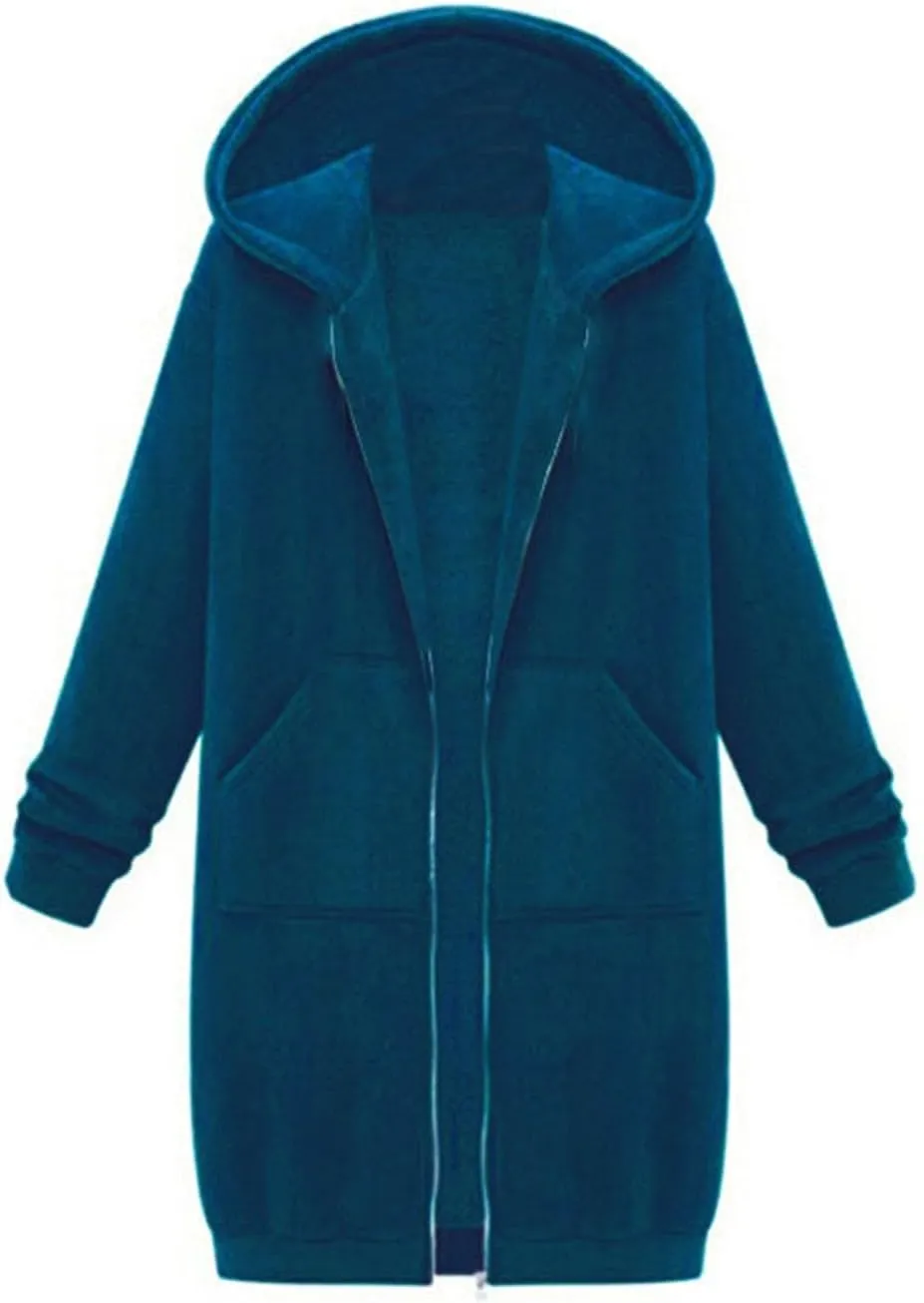 Long Hoodies for Women Zip Up Cotton Plus Size Oversized Hoodie Teen Girls Fleece Fall Sweat Jacket