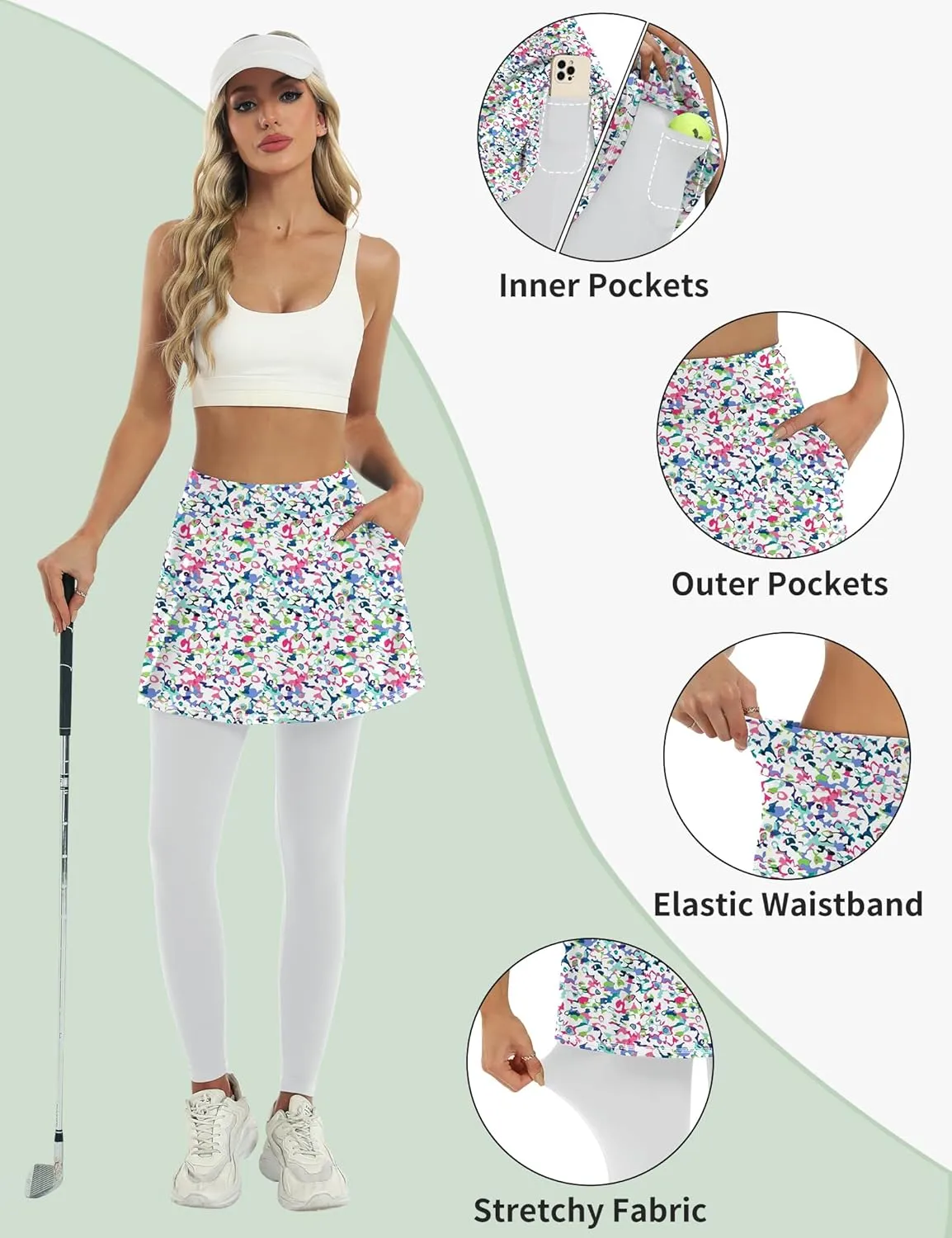 LouKeith Skirted Leggings for Women Athletic Skirt with Leggings Yoga Running Golf Tennis Skirts with 4 Pockets