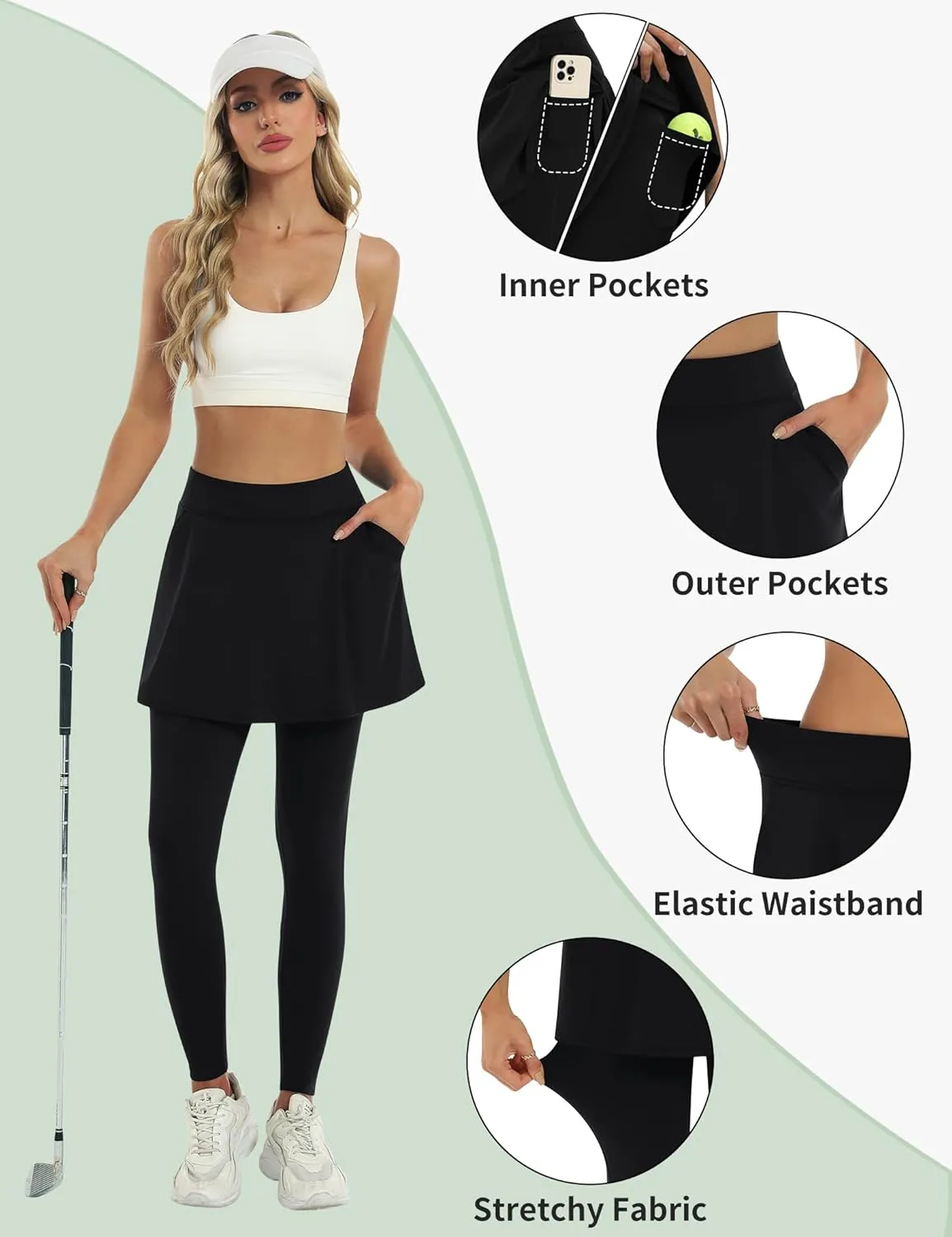 LouKeith Skirted Leggings for Women Athletic Skirt with Leggings Yoga Running Golf Tennis Skirts with 4 Pockets