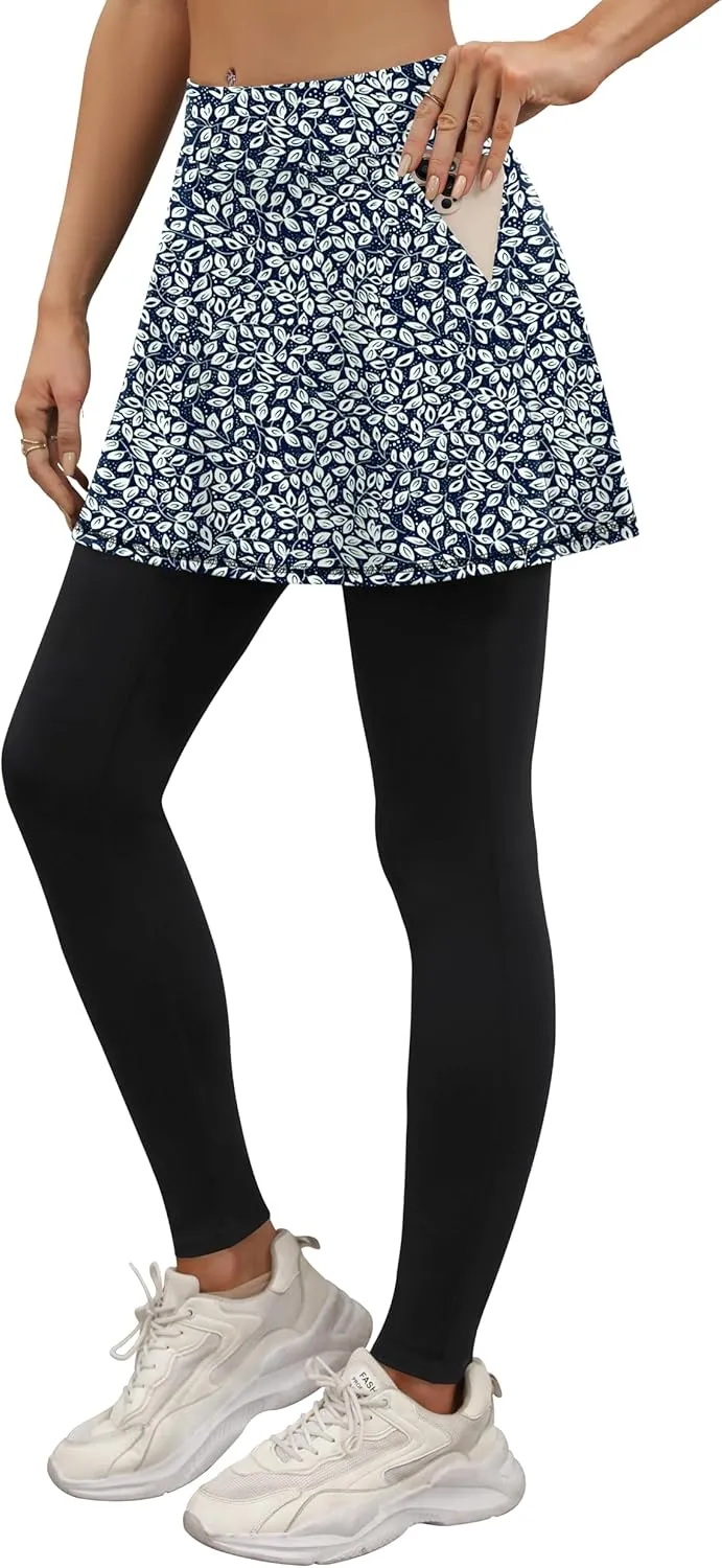 LouKeith Skirted Leggings for Women Athletic Skirt with Leggings Yoga Running Golf Tennis Skirts with 4 Pockets